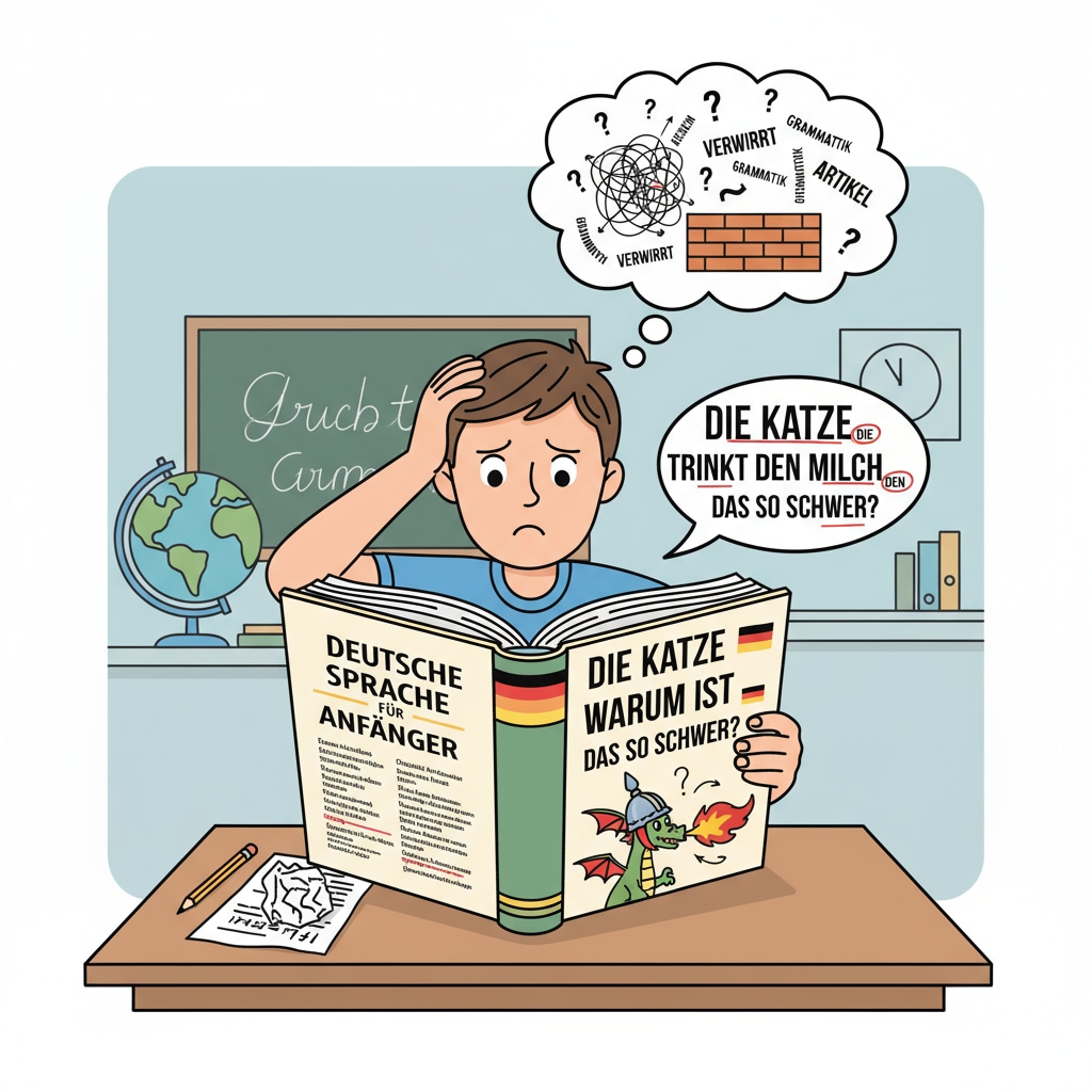 K12 student facing language difficulties with a German textbook, related to German study abroad, language barriers, and study abroad experiences.