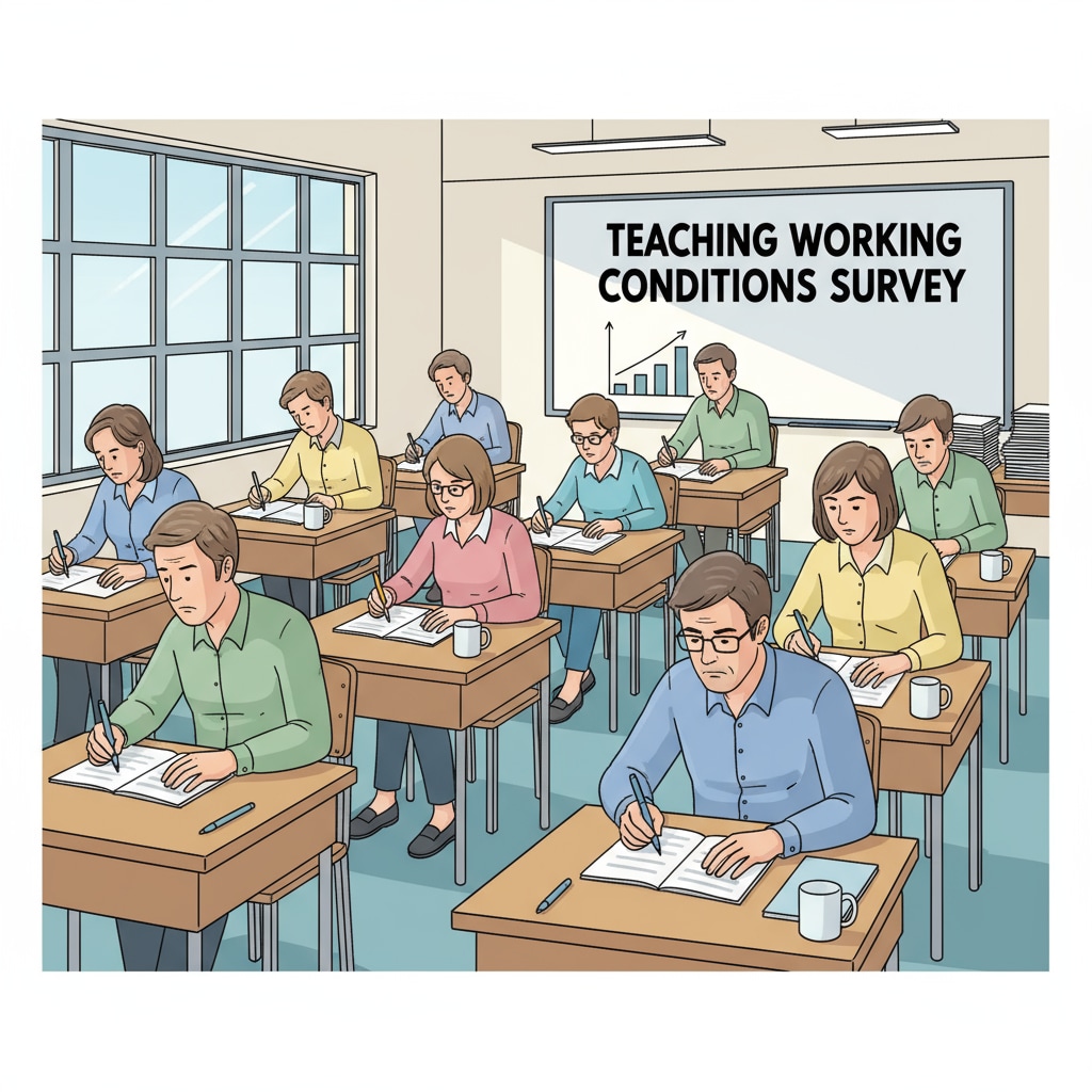 Teachers filling out questionnaires for teaching working conditions research