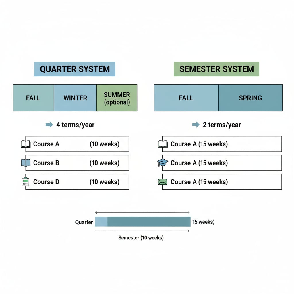 Comparison of quarter system and semester system for academic focus