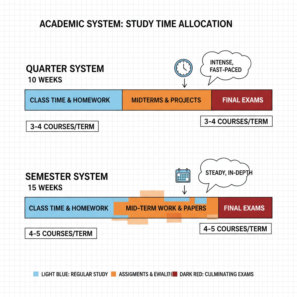 Study time distribution in quarter and semester systems related to academic focus