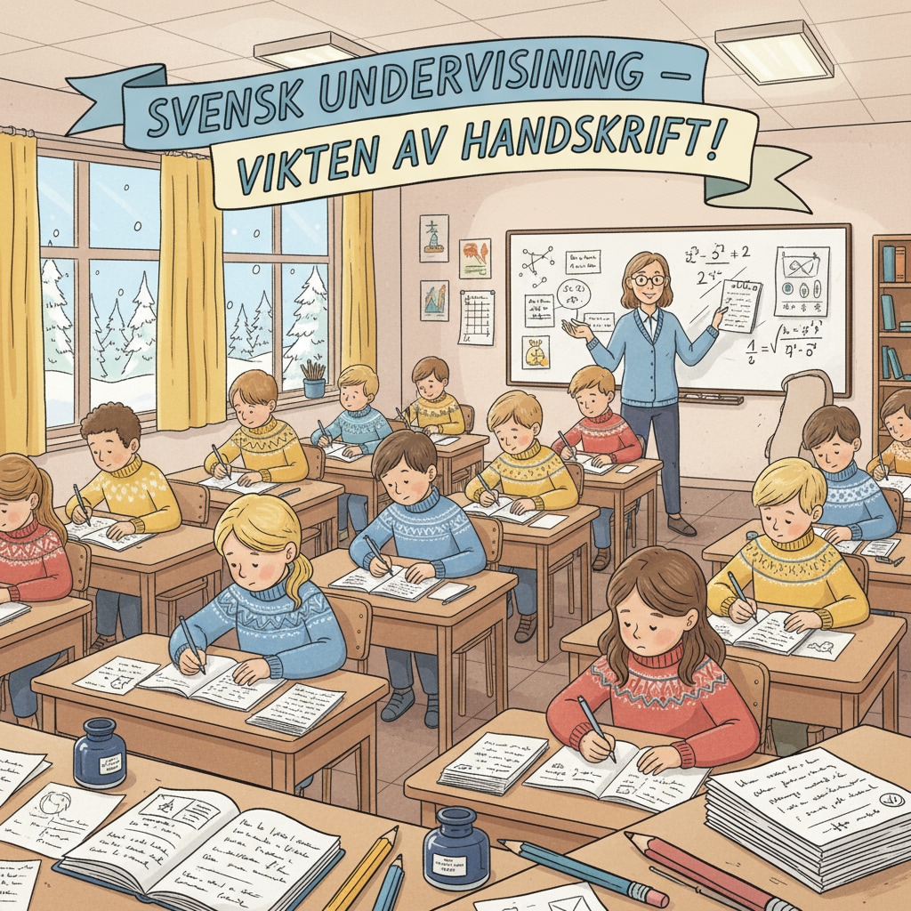 Students writing on paper in a Swedish classroom, demonstrating the role of traditional learning in Swedish education's digital transformation context.