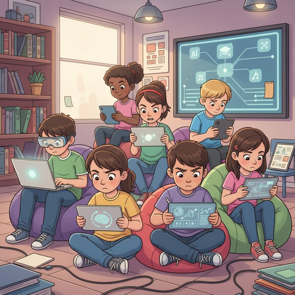 Children showing signs of tech addiction while using electronic devices
