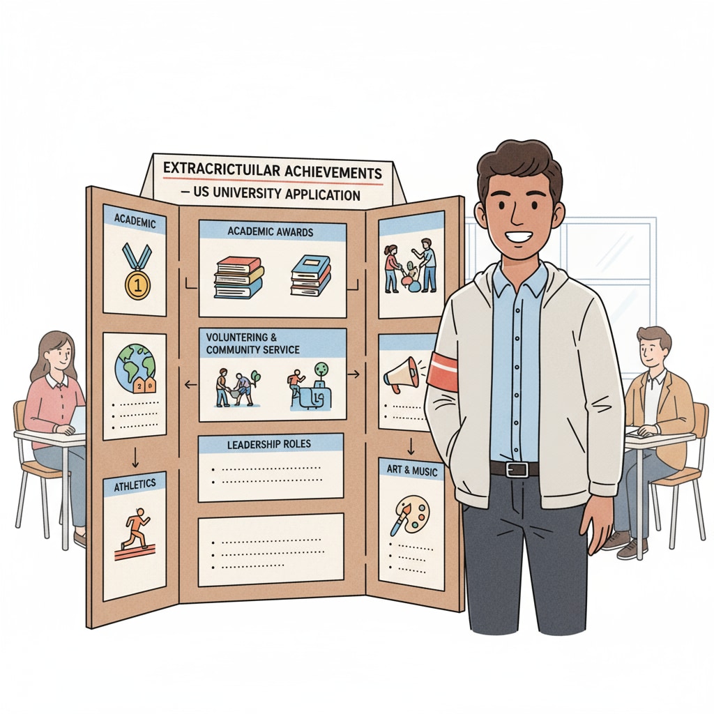 Student presenting extracurricular achievements for US university application