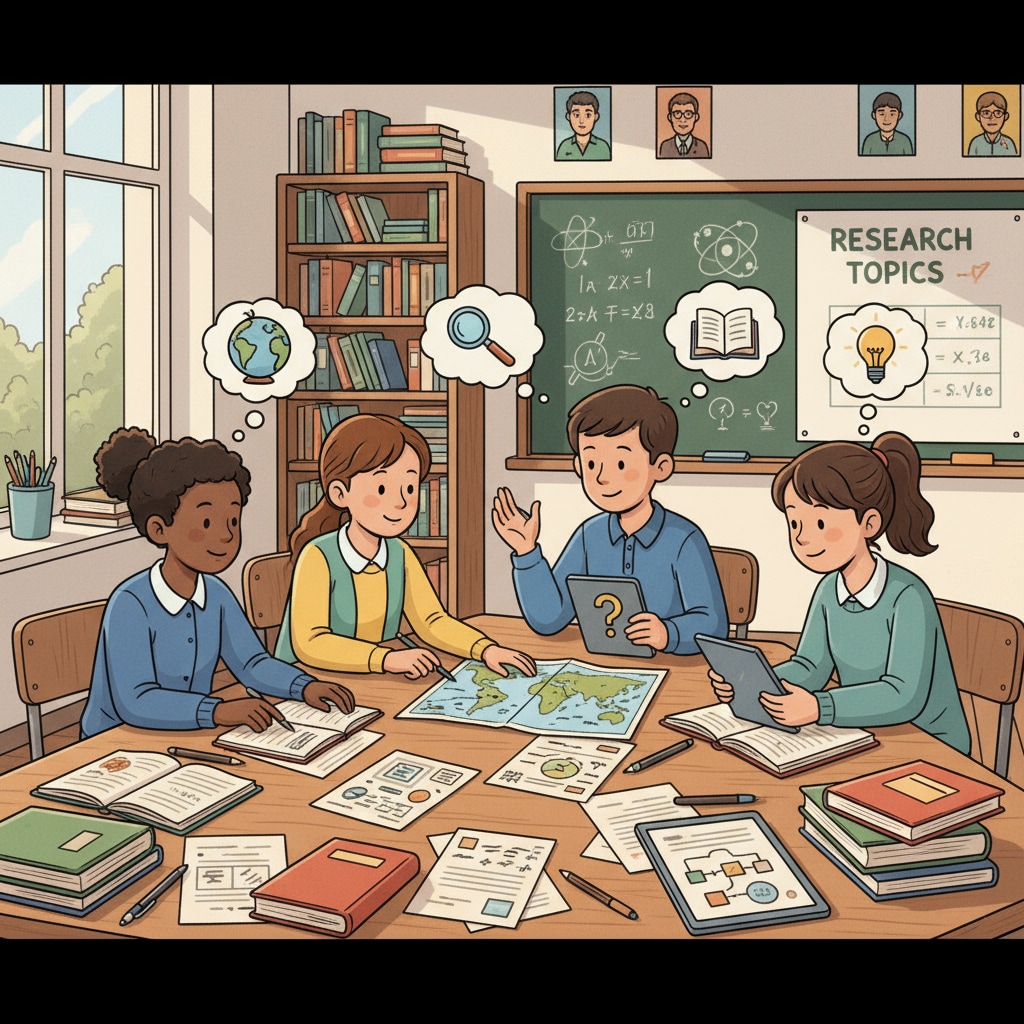 K12 students discussing research questions to formulate