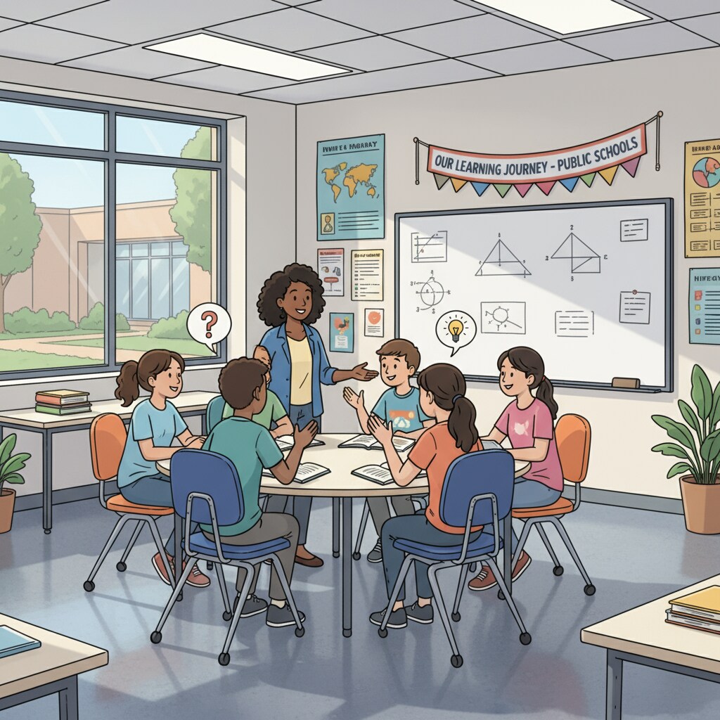 Students in a public school classroom, relevant to school choice, public vs private, education decision.