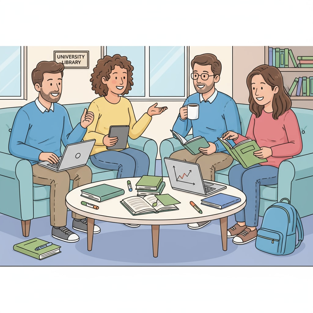 Adult students in a campus lounge, showing the integration of age and learning environment related to school education and self-learning