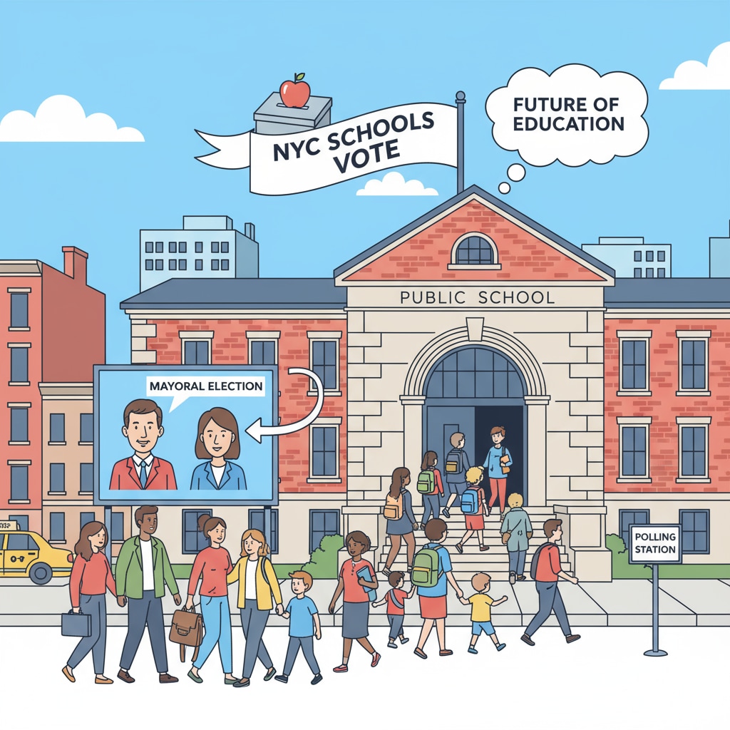 Students entering a New York City school related to Joel Klein, New York City schools, and the mayoral election