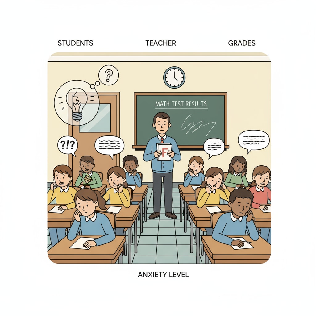 A classroom scene where students are nervously waiting for their test scores. Students waiting nervously for test scores in the context of score systems, education reform, and academic integrity