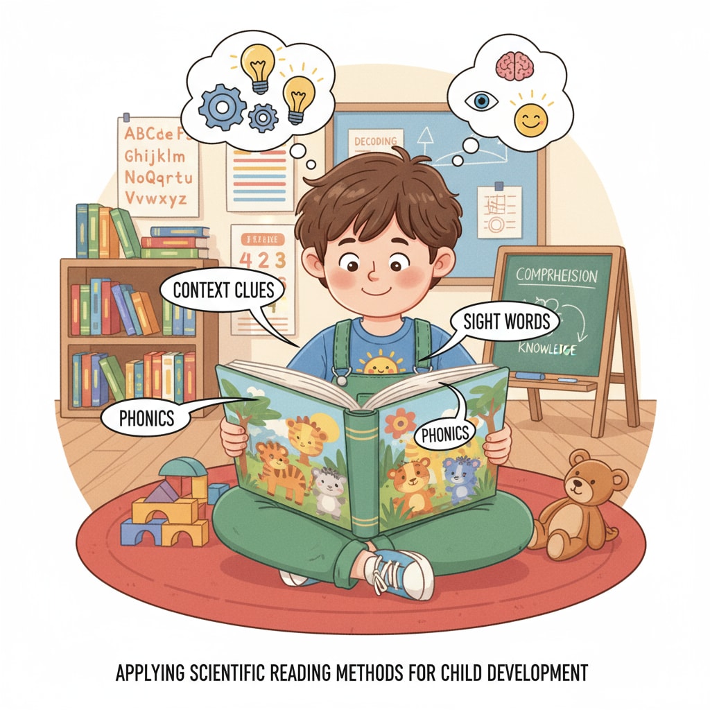 Child engaged in reading a picture book related to reading instruction, educational science, and child development