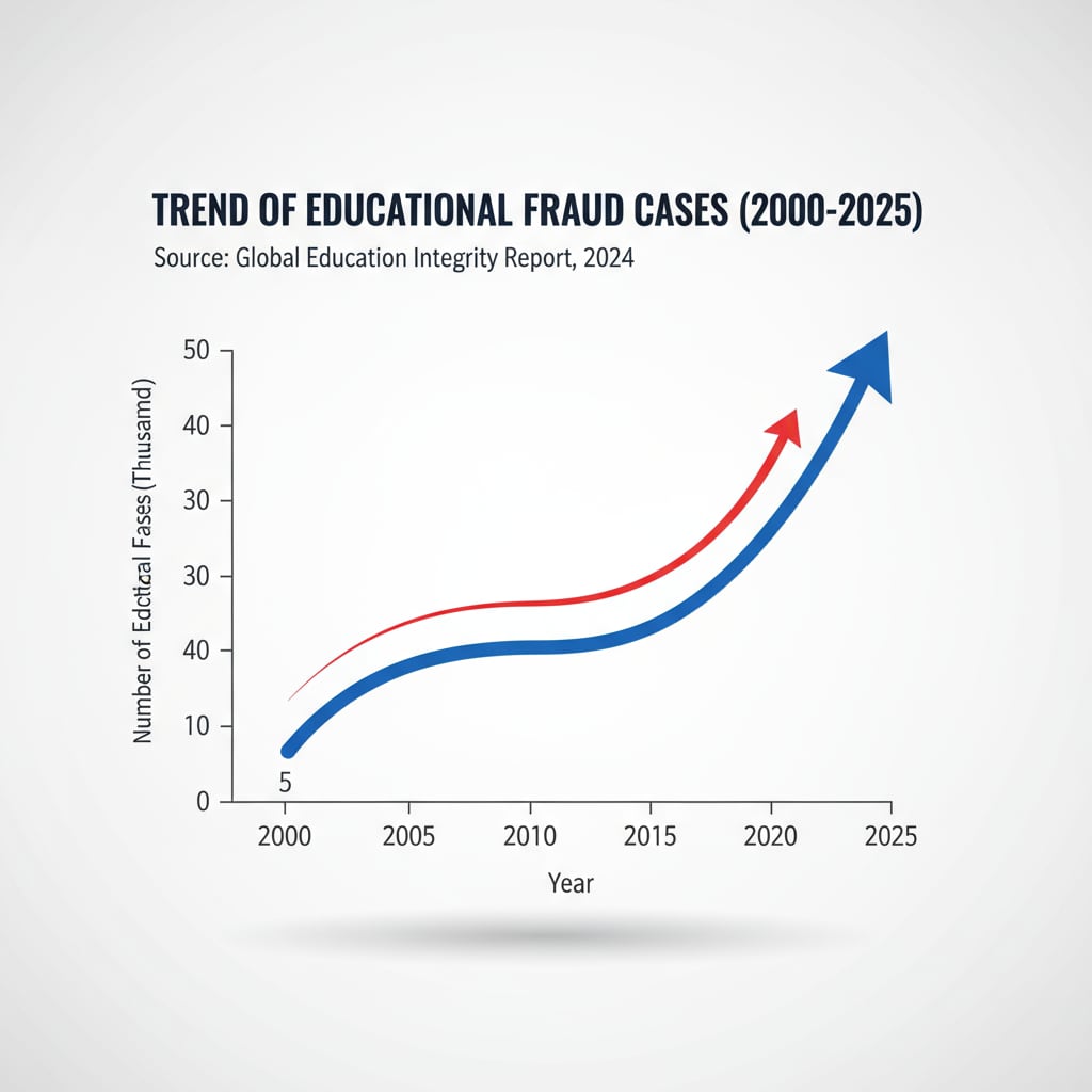 A graph depicting the increasing trend of educational fraud cases over the years Graph showing the rise in educational fraud cases relevant to Schiller International University