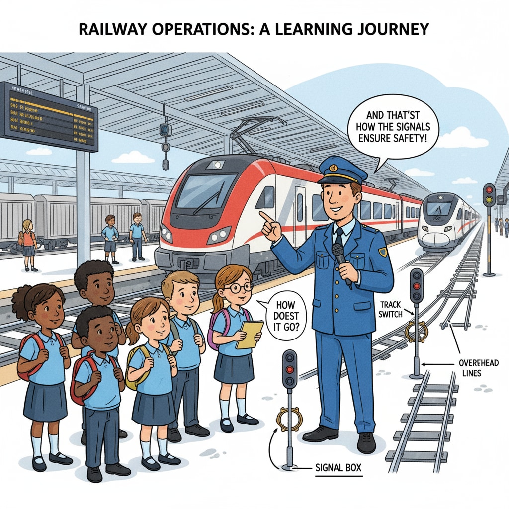 K12 students visiting a railway station to gain practical insights for potential master's programs in transportation and railways