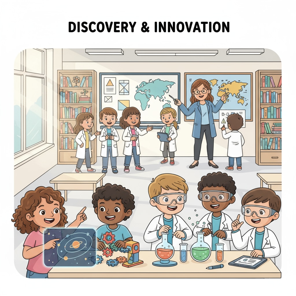 A group of students actively participating in an educational program designed for gifted children, with smiles on their faces and engaged in various activities. Students in an educational program for gifted children relevant to Duke TIP, gifted education, ACT testing, and early academic assessment