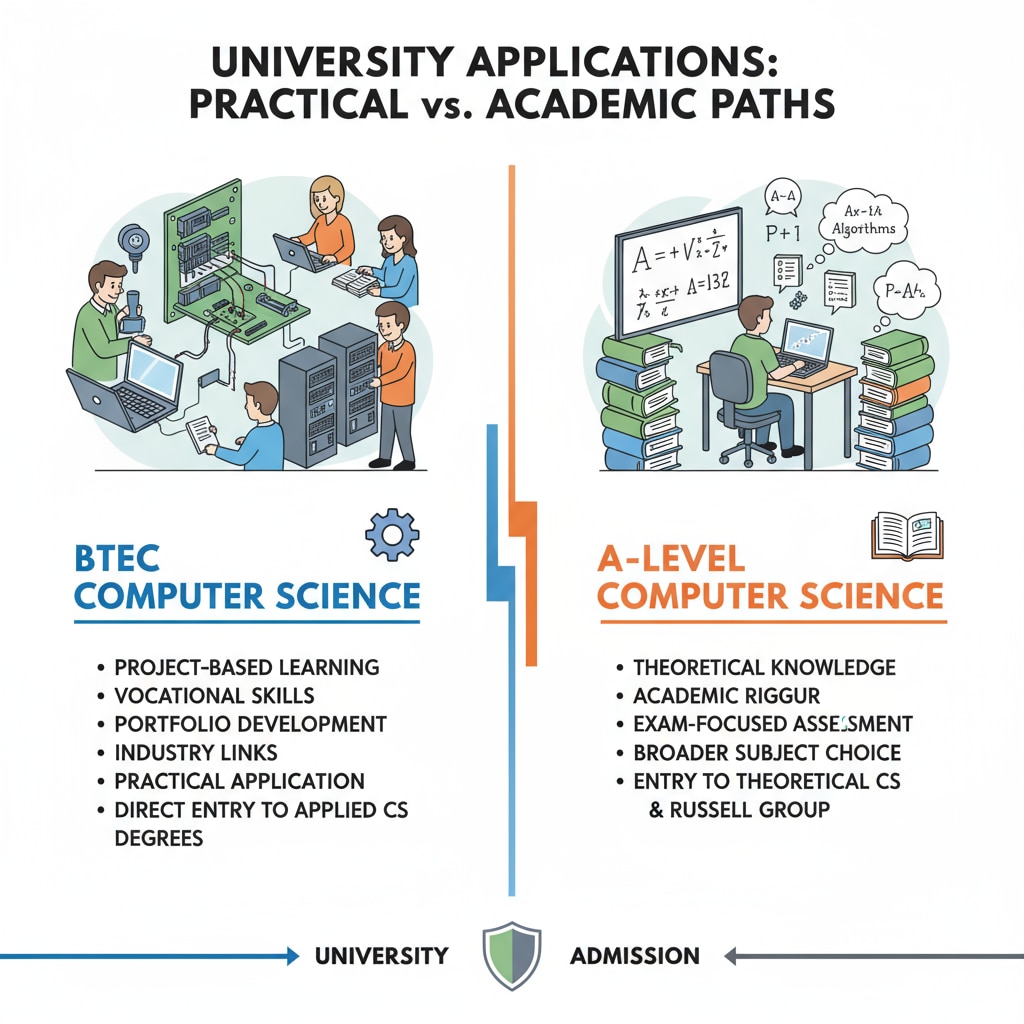 Comparison of BTEC Computer Science and A-level in university applications