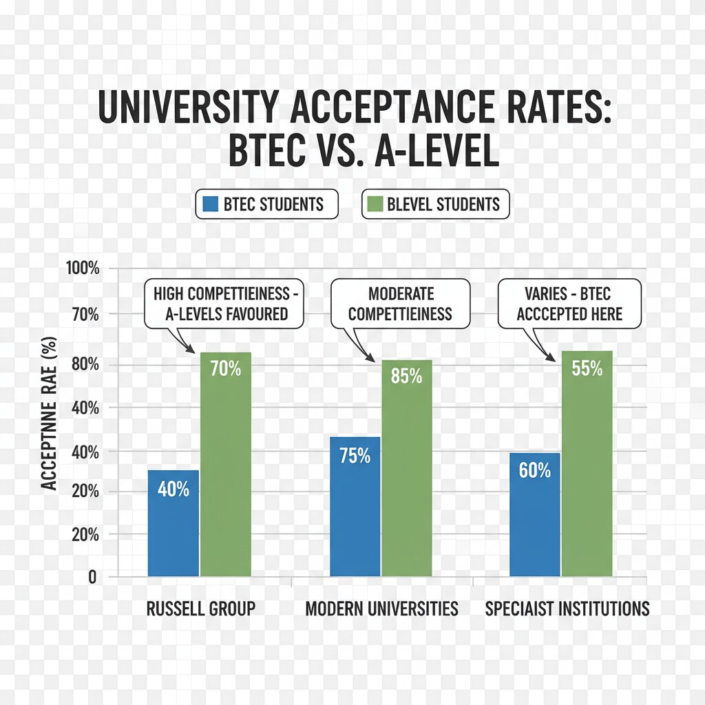 Acceptance rates of BTEC and A-level students in universities