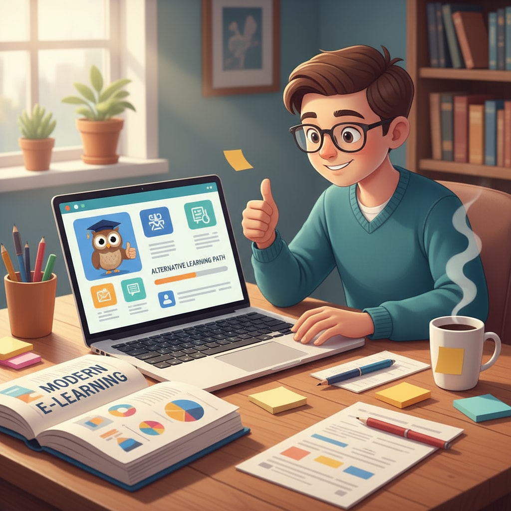 A student taking an alternative online course to earn credits for a bachelor's degree while dealing with financial issues.