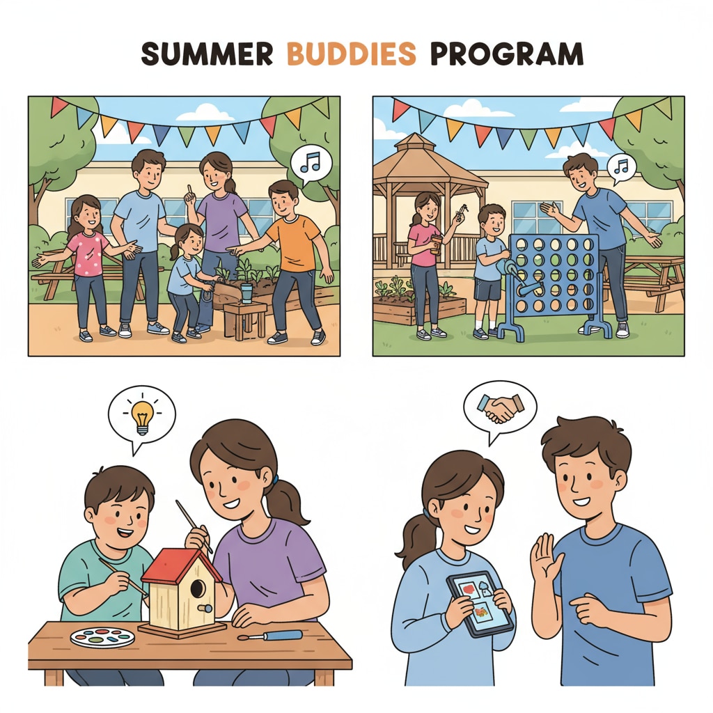 Special education students interacting with older students during summer jobs