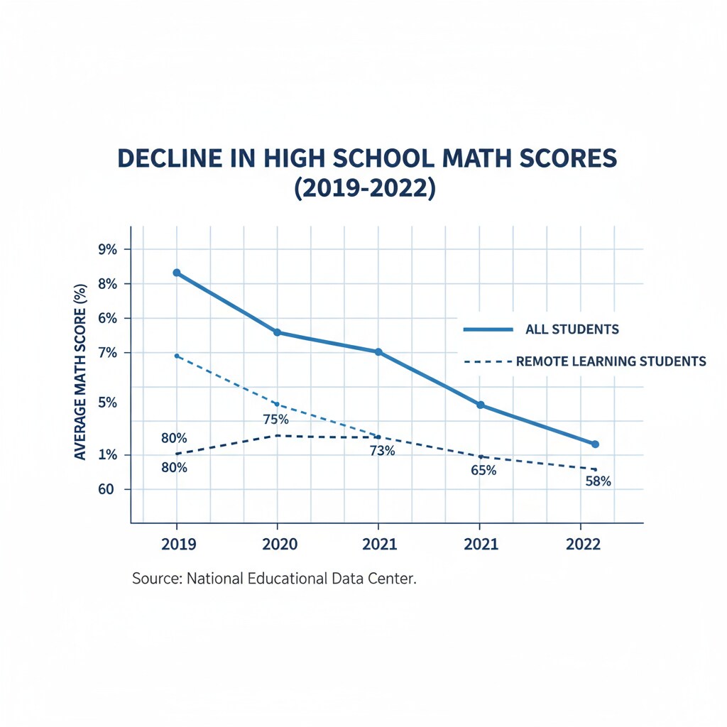 A graph showing the decline in high school students' math scores during the pandemic Graph depicting the decline in high schoolers' math scores due to the pandemic
