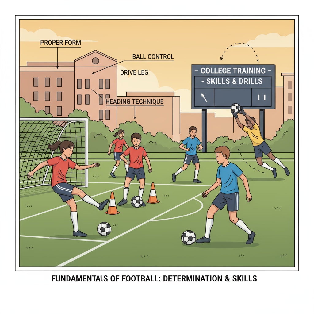 A group of young football players practicing on a college field, showing their determination and skills Football players practicing on a college field related to admission requirements and academic standards