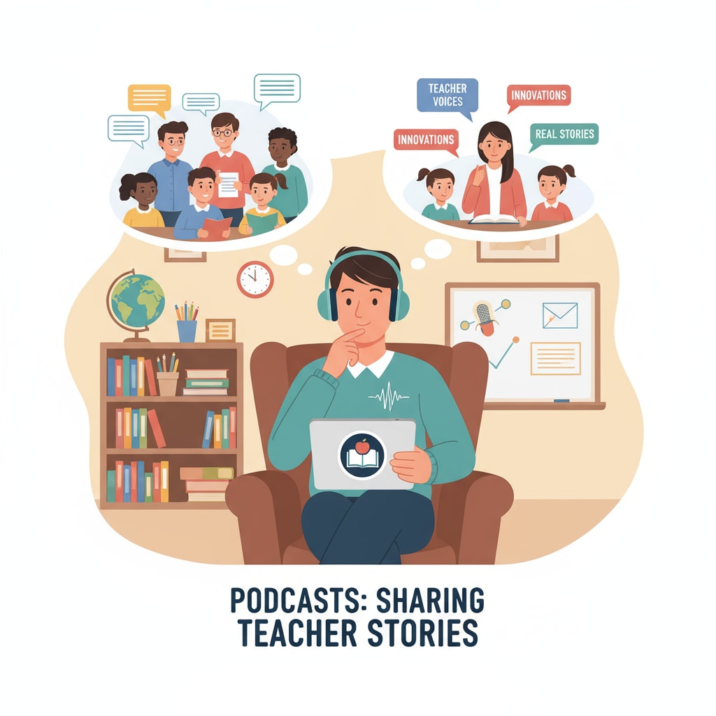 An individual engrossed in listening to a podcast about teachers, highlighting the role of podcasts in sharing teacher stories. Person listening to a podcast about teachers, connected to teachers, podcasts, and inspiration
