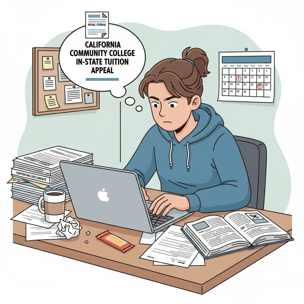 Student preparing appeal for in-state tuition eligibility at California community college related to AB-540 form and residency