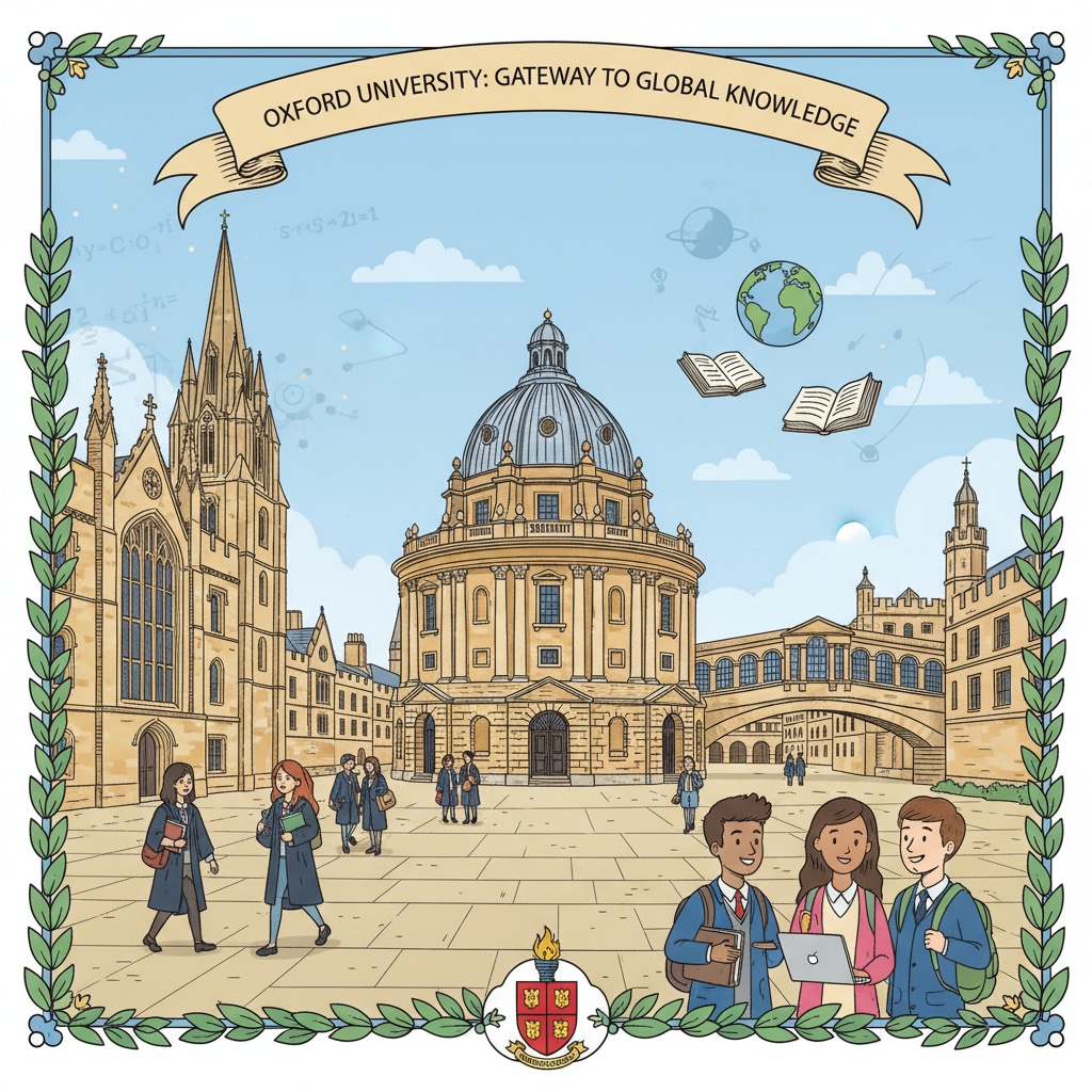 Iconic buildings of Oxford University, symbolizing the high - level academic atmosphere for which students from around the world strive to gain entry. Oxford University buildings relevant to international university applications