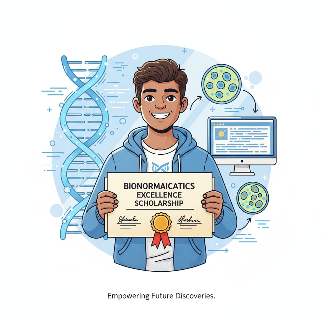 A student is smiling brightly while holding a scholarship certificate, indicating the positive impact of scholarships on bioinformatics students. A bioinformatics student receiving a scholarship