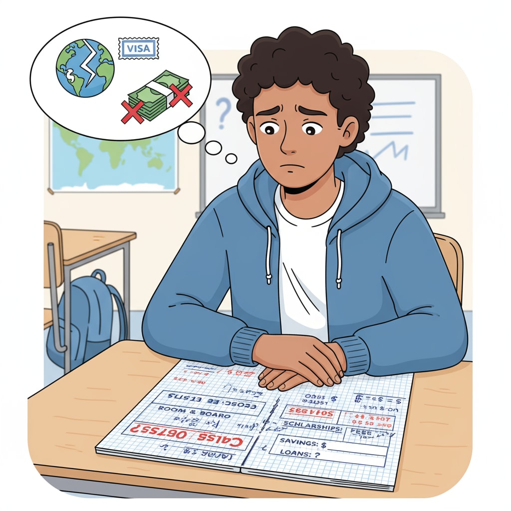 A student with refugee asylum pending status looking worried about college costs