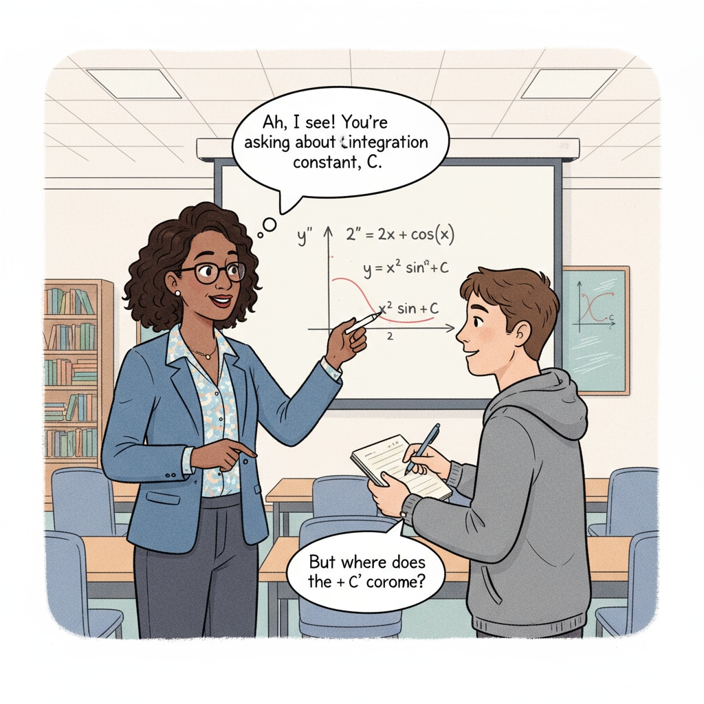 A university math teacher explaining a problem to a student, depicting the teacher's response to a student's question in a university math setting. University math teacher explaining a problem to a student, associated with university mathematics, questioning frequency, and teacher responses