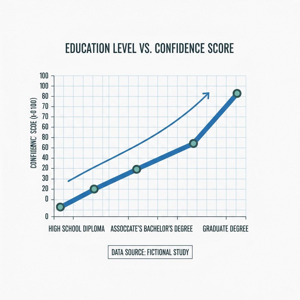 A graph showing the correlation between education levels and confidence scores Graph depicting the relationship between education and confidence, highlighting the impact of education gaps