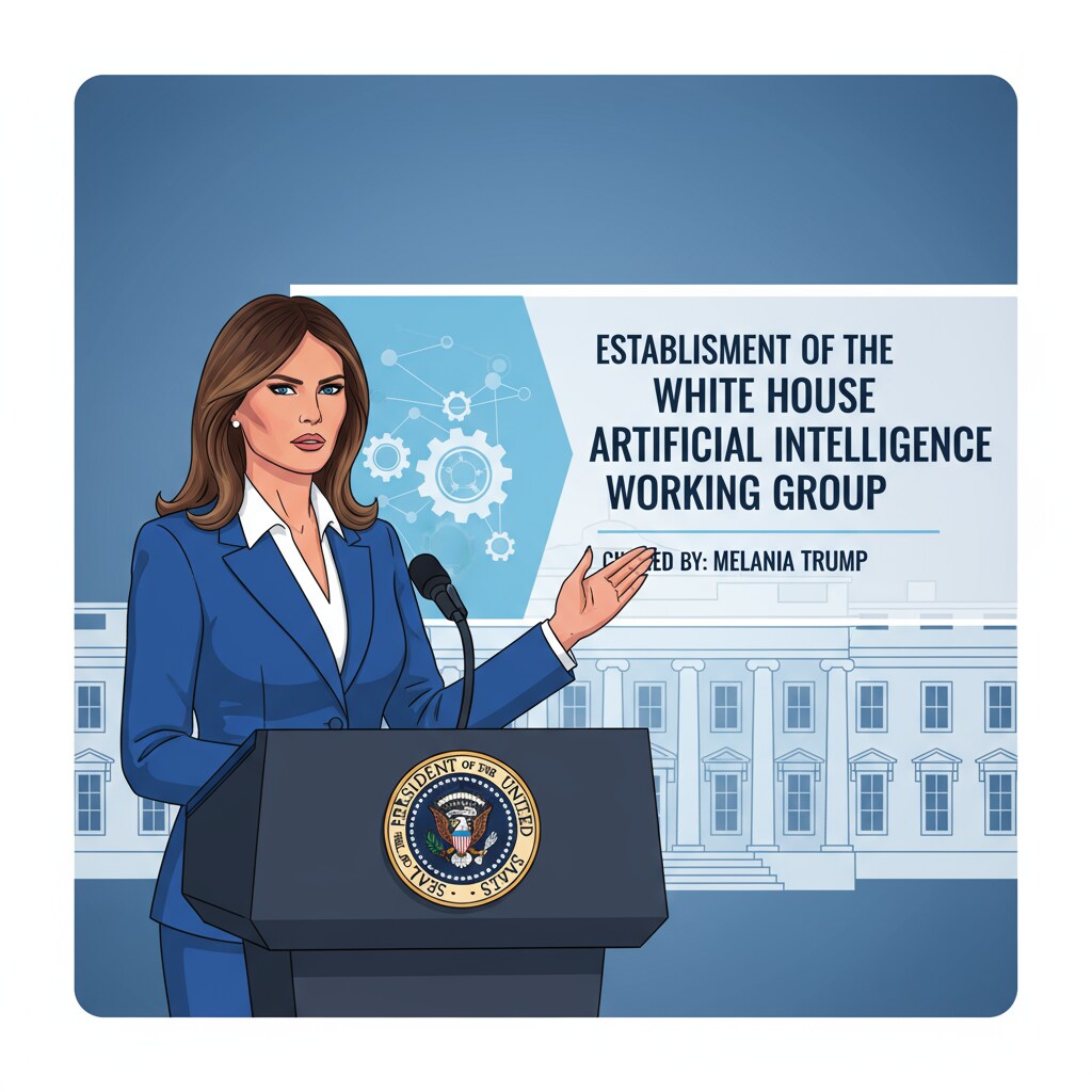 Melania Trump announcing the White House Artificial Intelligence Working Group related to artificial intelligence, Trump administration, and policy regulation
