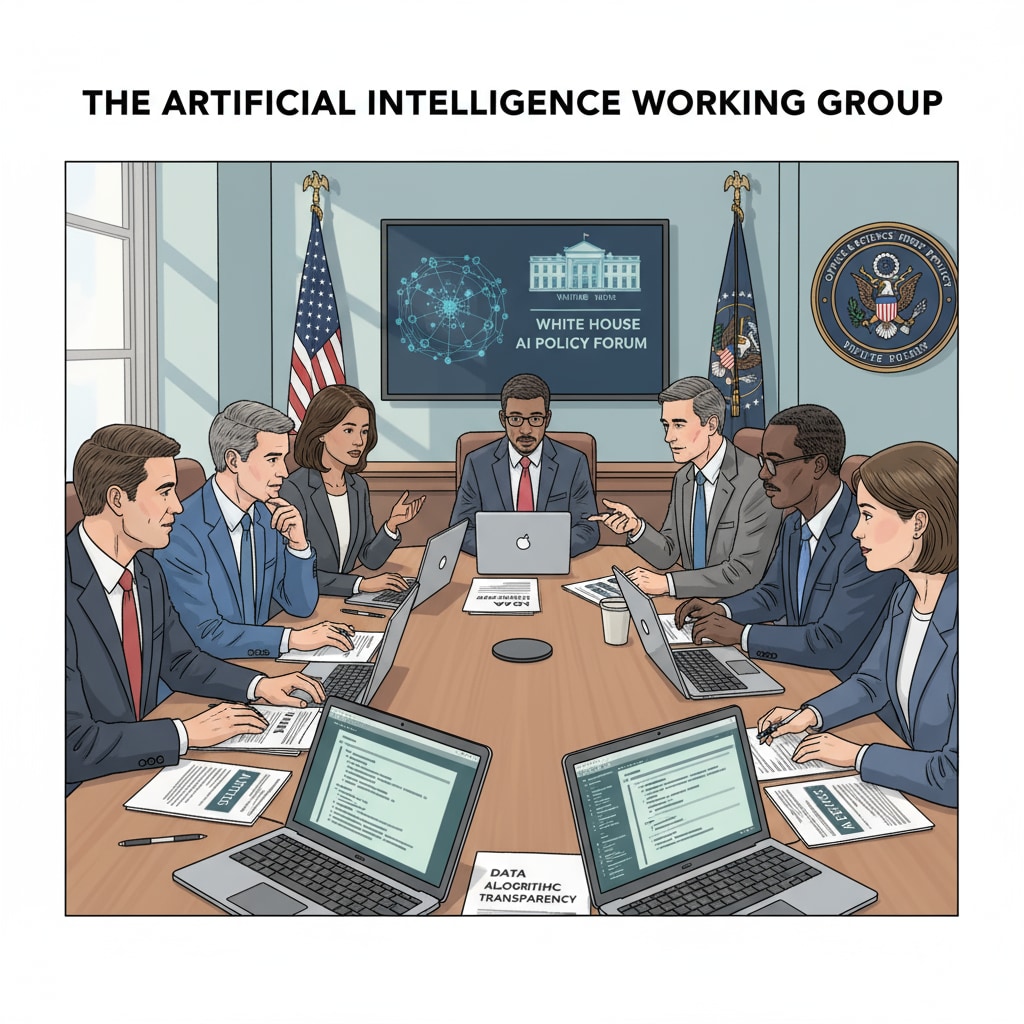 Members of the White House Artificial Intelligence Working Group discussing AI policies relevant to artificial intelligence, Trump administration, and policy regulation