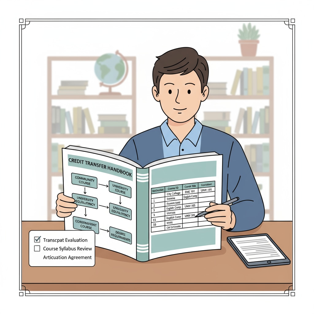 Person reviewing credit transfer documents for degree completion and continuing education