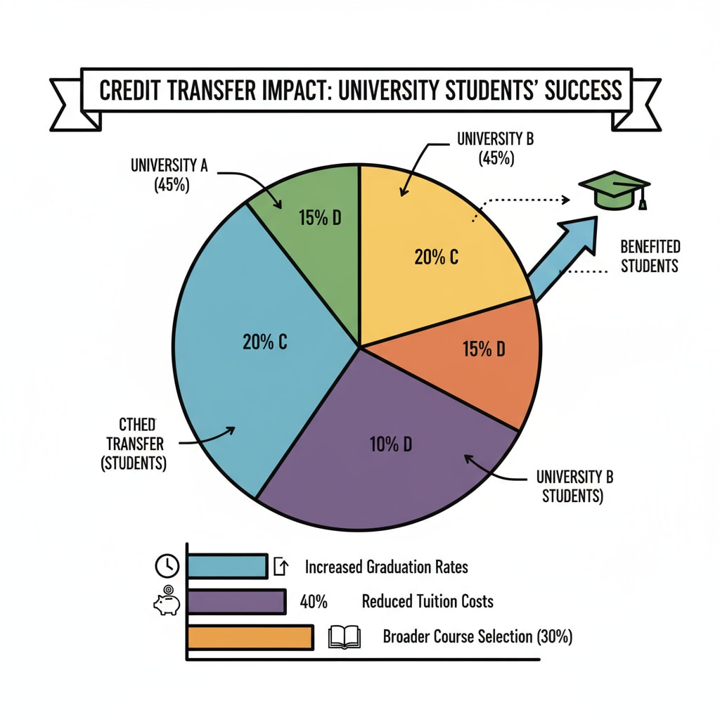 A graphical representation showcasing the proportion of students who have benefited from credit transfers across various universities. Graph showing credit transfer benefits for students with university degrees and tuition arrears concerns