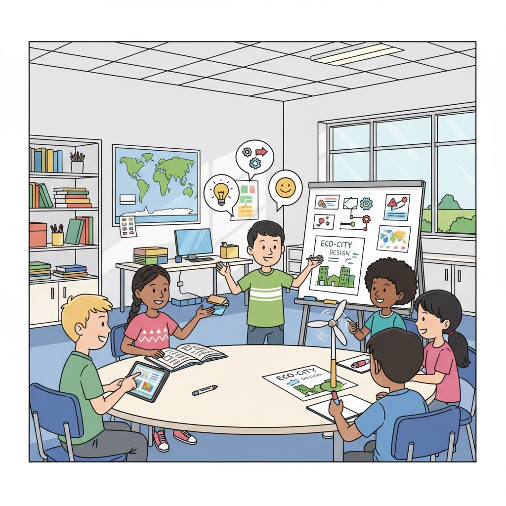 A classroom scene where students from various backgrounds are collaborating on a project, sharing ideas, and working together in harmony. Students from privileged and disadvantaged backgrounds collaborating in an educational environment