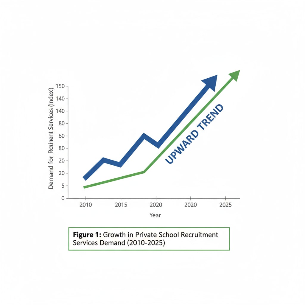 A graphical representation showing the upward trend in the demand for private school recruitment services over a period of time. Graph depicting the increasing demand for private school recruitment services related to human resources