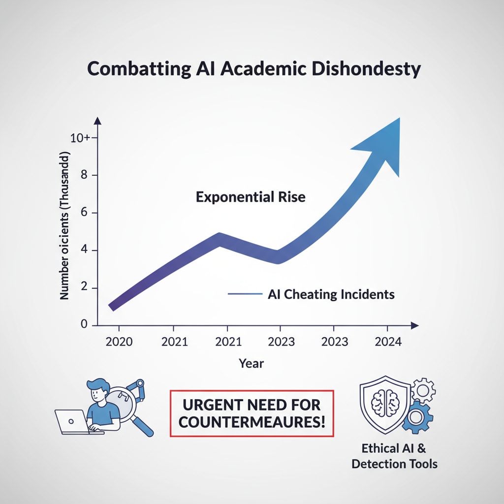 A graph displaying the upward trend of AI cheating incidents in educational institutions over the past few years, highlighting the need for effective countermeasures. Graph showing the increasing trend of AI cheating in educational institutions relevant to sports team academic integrity