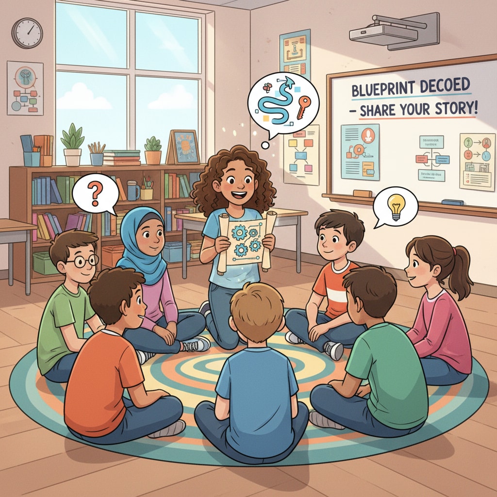 Students engaged in a storytelling activity in the Blueprint Decoded program for personal transformation