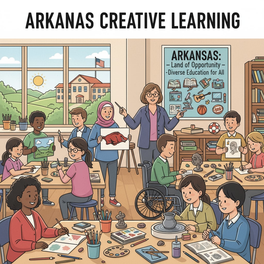 Students in an Arkansas school art activity, related to the education evaluation of Oklahoma and Arkansas