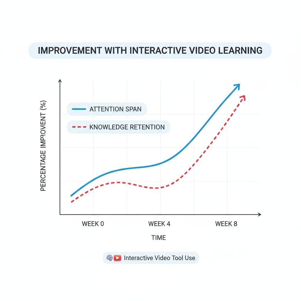 Graph depicting the effectiveness of the interactive video learning tool for attention and knowledge retention