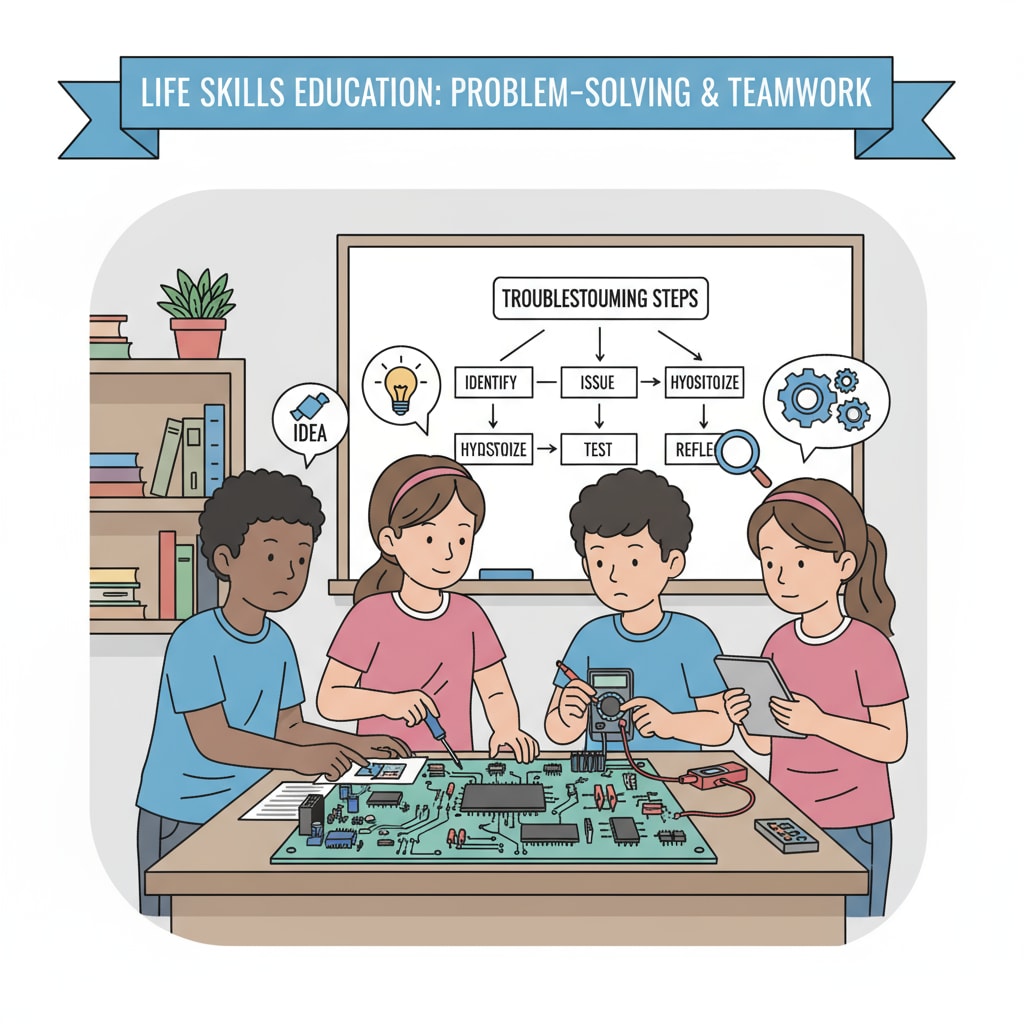 Students applying life skills and social-emotional learning in a classroom problem-solving scenario