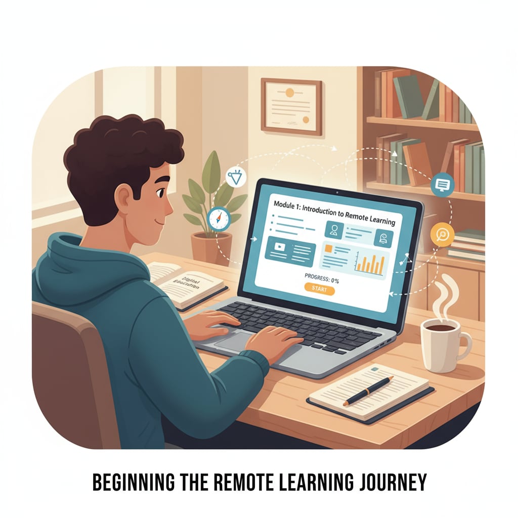 A student starting their online degree learning, facing self-motivation and social isolation challenges