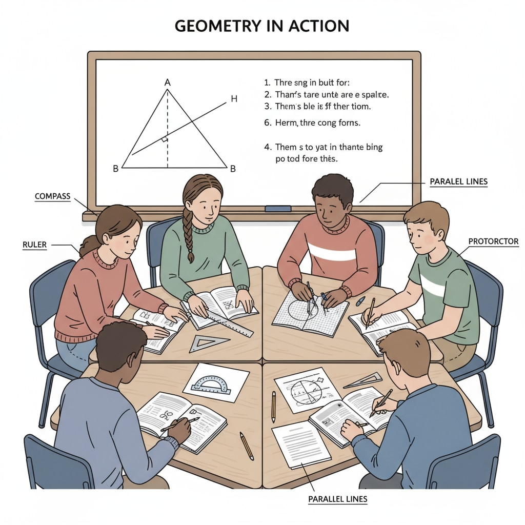American high school students studying geometry in a classroom