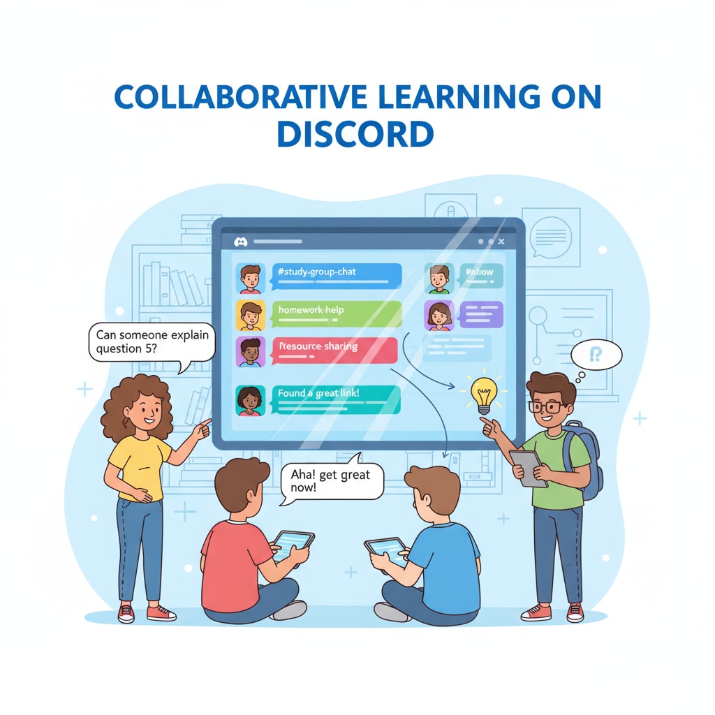Students interacting on a Discord server as part of their online learning using study groups, Discord, or WhatsApp.