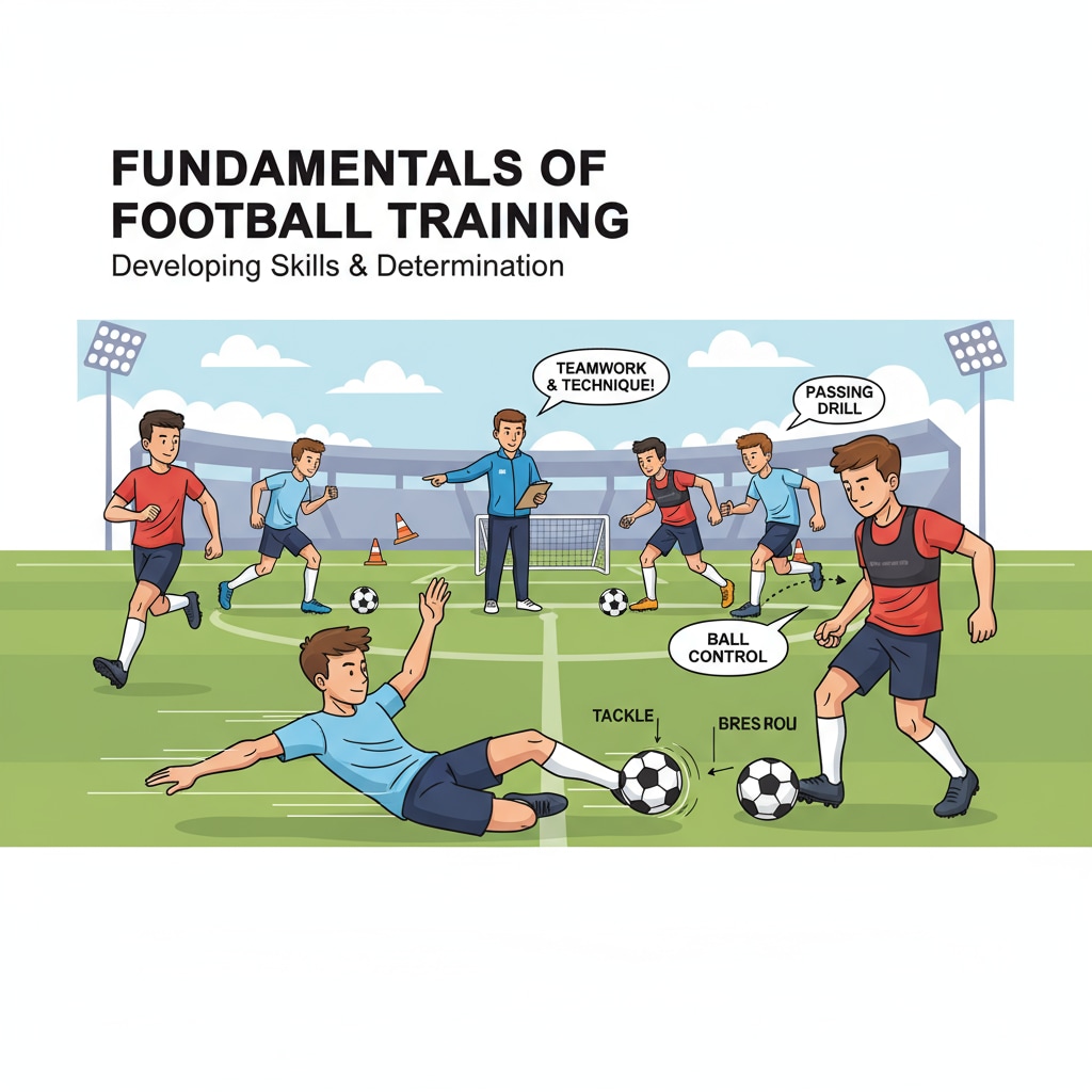 A group of young football players practicing on the field, showing their determination and skills during training Young football players practicing for college admissions while aiming for academic success
