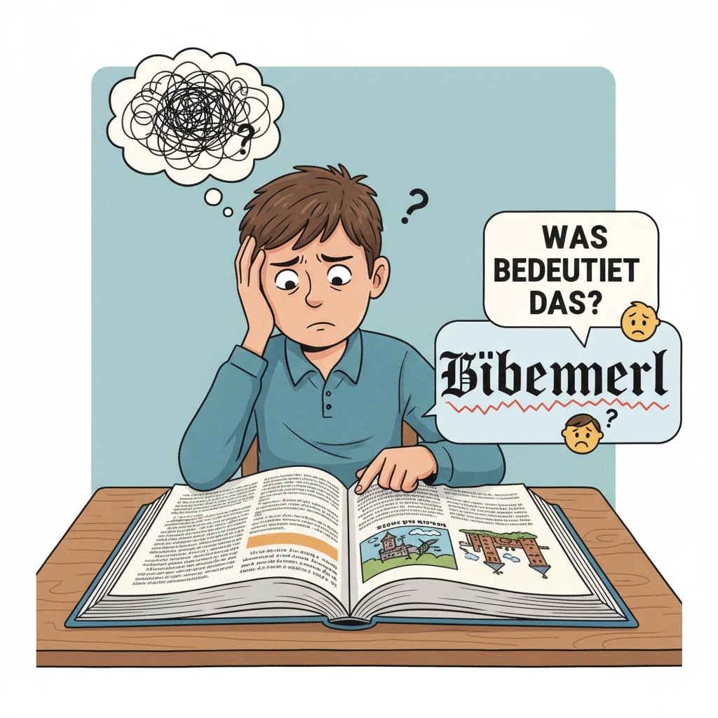 A student struggling to read a German textbook A foreign student dealing with the language barrier while studying in Germany