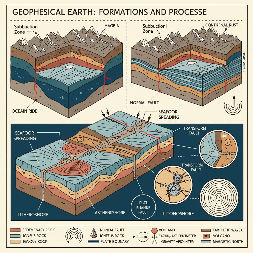 A map showing various geological formations across different regions, highlighting the complexity of the Earth's physical properties studied in geophysics. Geophysics geological formations map related to employment dilemmas and second master's degree exploration