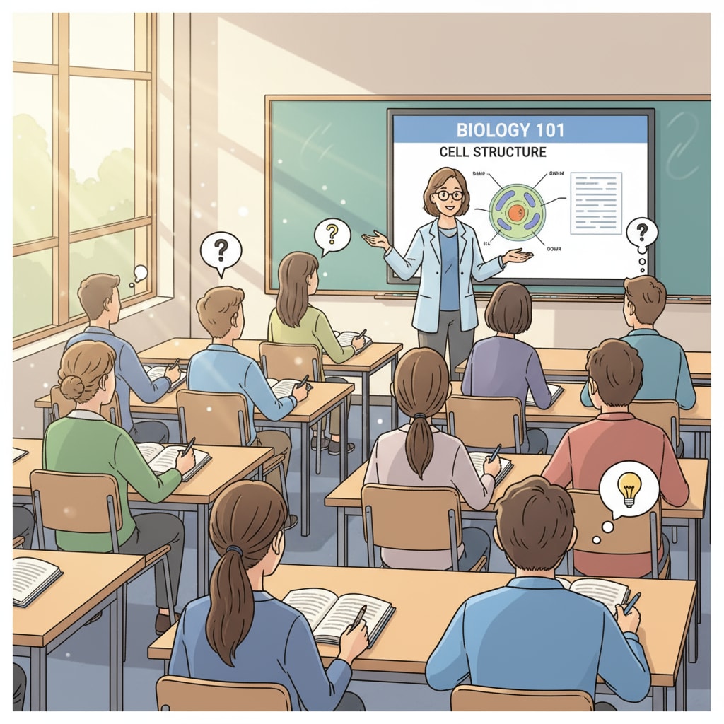 A group of students attentively listening to a professor during a morning class Students in a morning university class