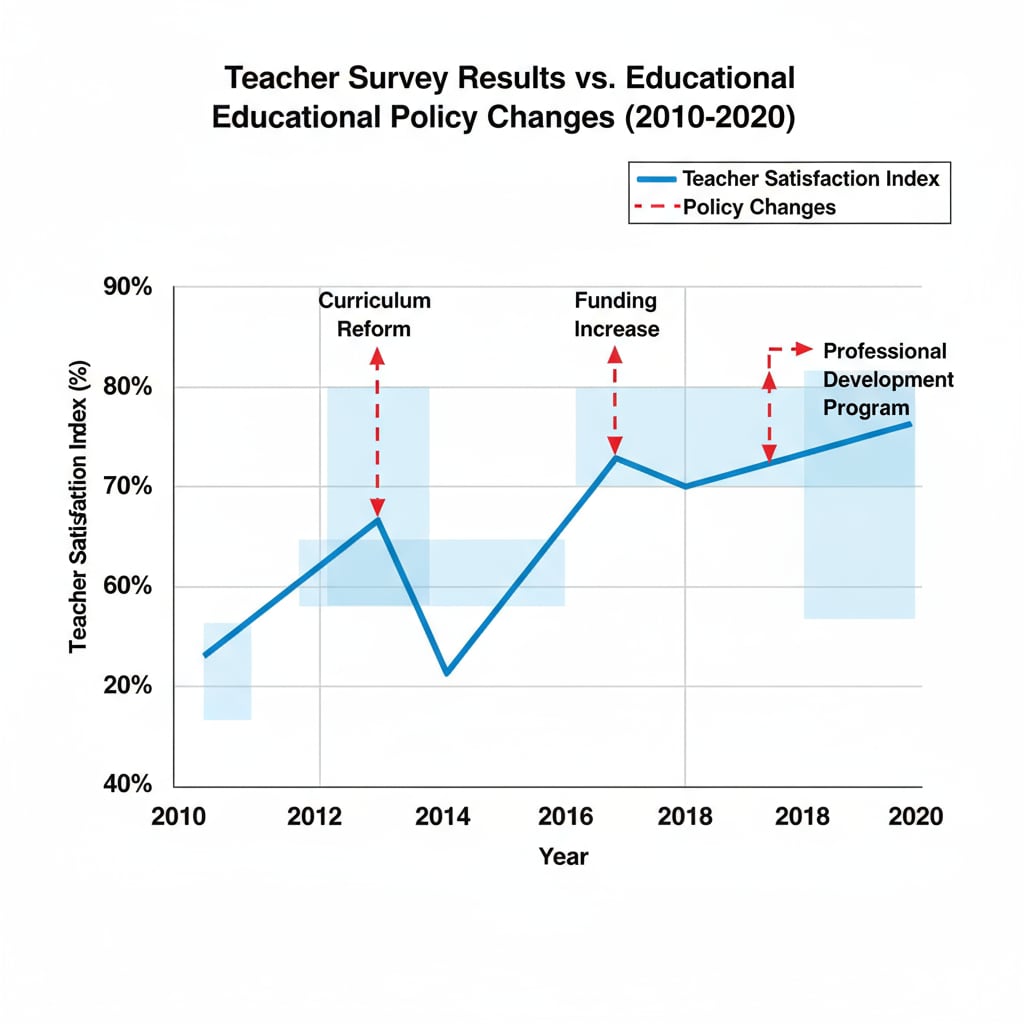 A graph showing the relationship between teacher survey results and educational policy changes Graph depicting the connection between teacher survey data and educational policy adjustments