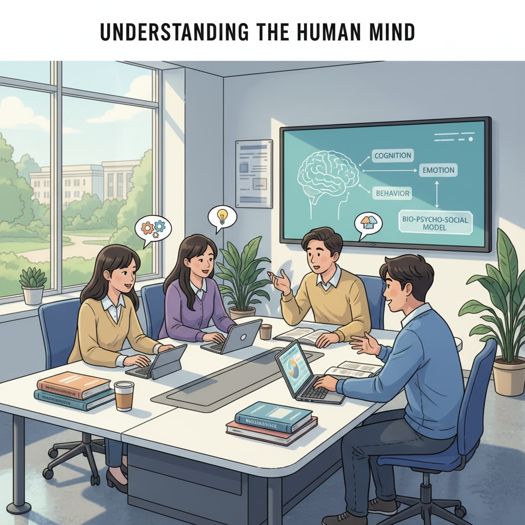 A group of students engaged in a discussion in a modern classroom, representing the academic environment in Asian universities for psychology studies. Transgender teens studying psychology in an Asian university classroom