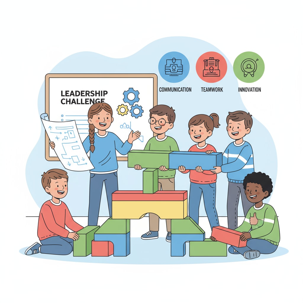 A group of K12 students are actively participating in a leadership activity, showing enthusiasm and cooperation. K12 students engaged in leadership activity related to General Motors, IQ research, and leadership
